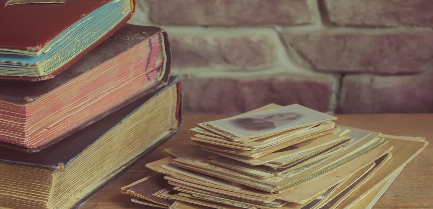 Dusty and old books and photos