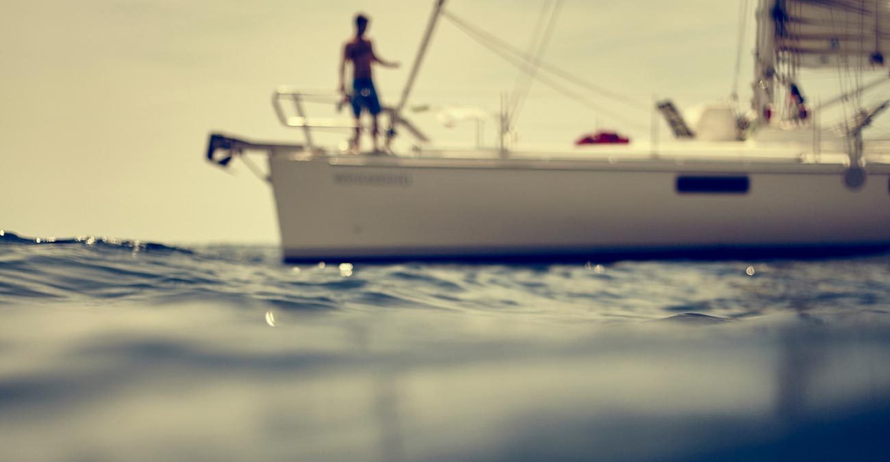 Blurred photo of a yacht on the sea