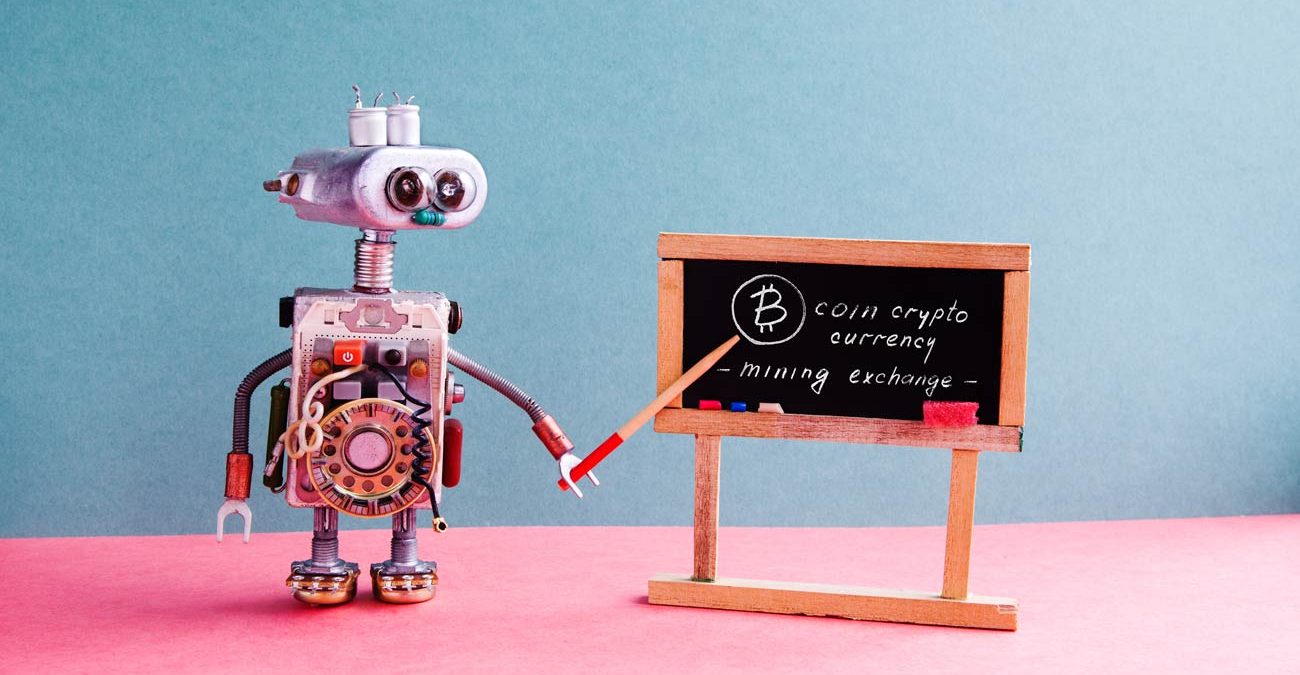 Robot professor explain bitcoin